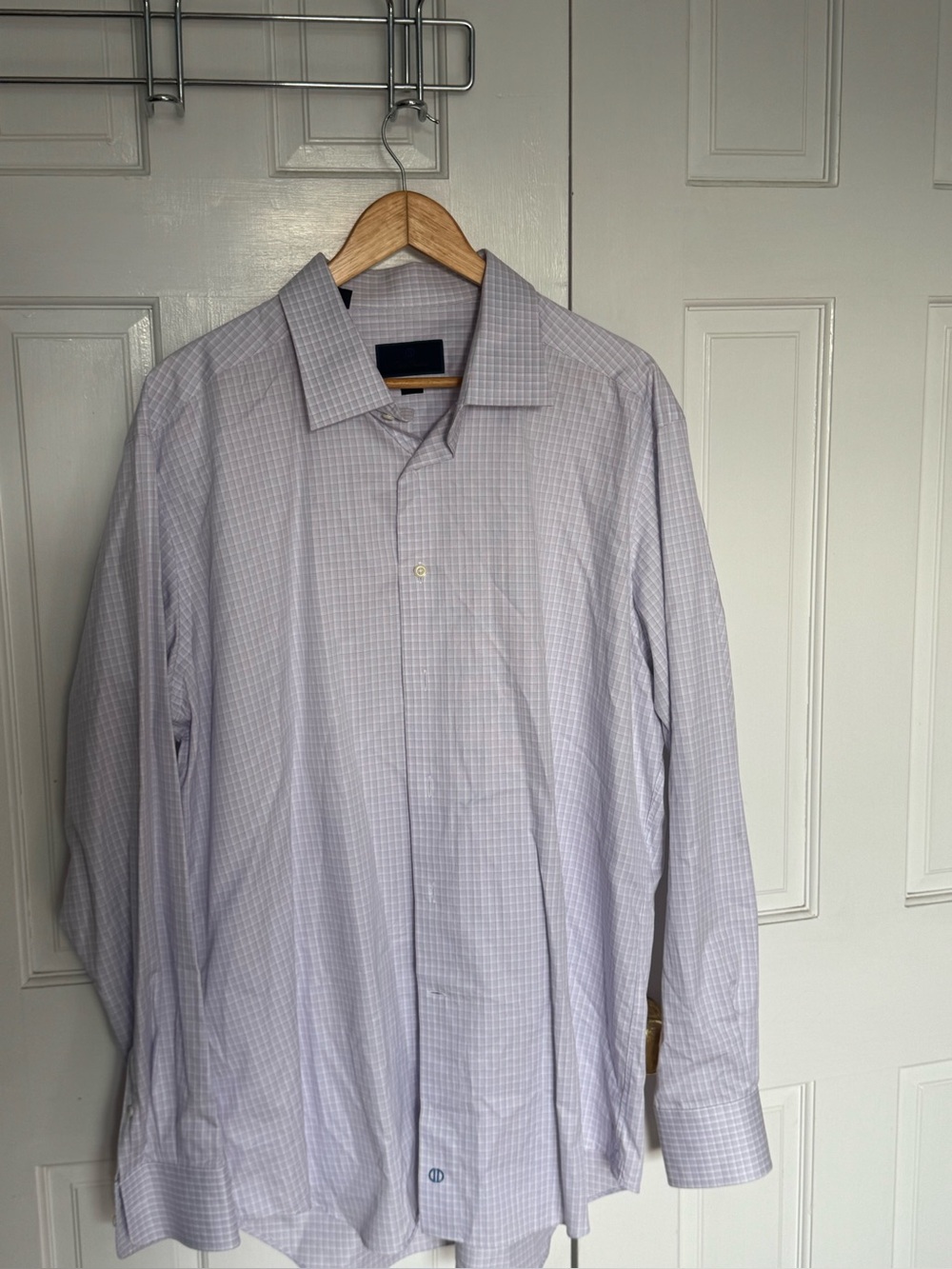 David Donahue Trim Fit Dress Shirt Lavender Windowpane Check 18.5 36/37
